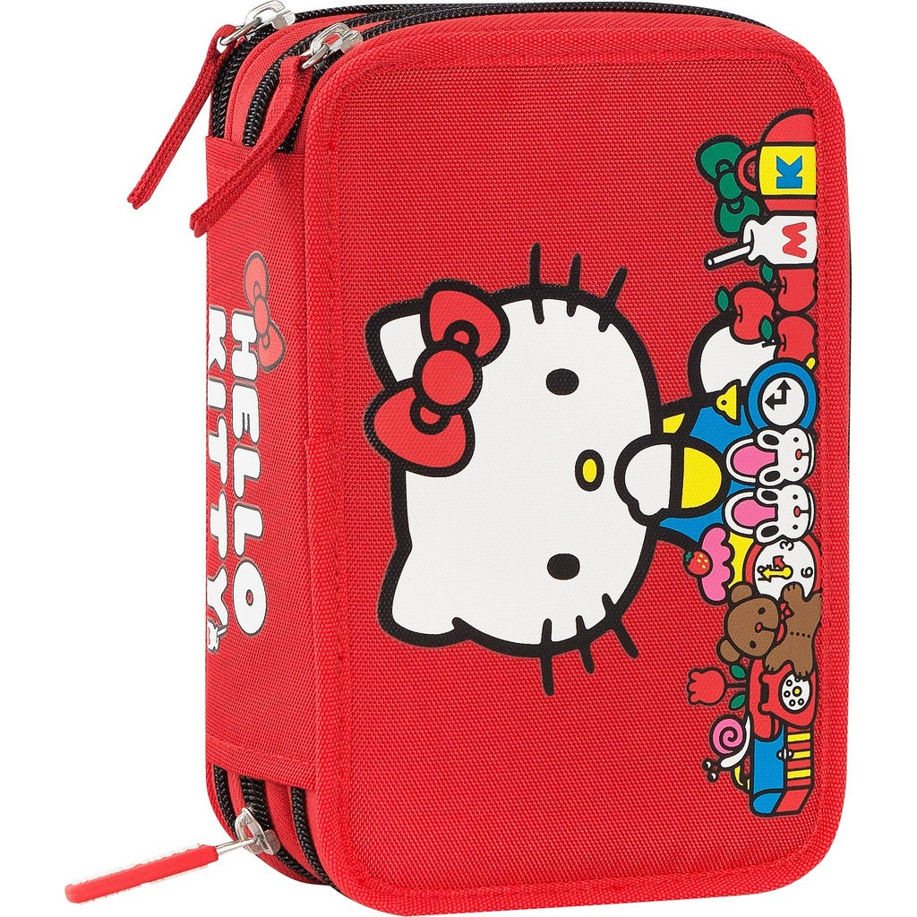 Astuccio Hello Kitty 3 Zip Con 44 Pezzi – Righello, Pastelli, Pennarelli Giotto E Tanto Altro, Rosa - Foto 1