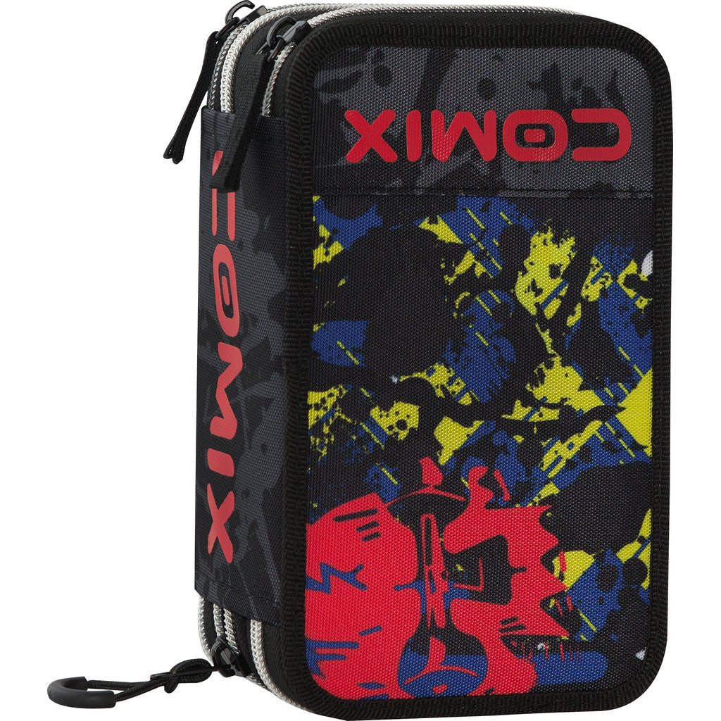 Clairefontaine Astuccio Piatto In Tessuto 3 Scomparti - Porta Penne E Trousse Trucco - 22x10 Cm, Nero